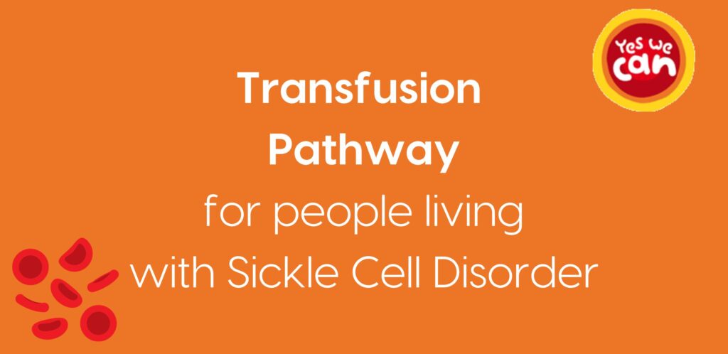 Orange box with the words 'tranfusion pathway for people living with sickle cell disorder'