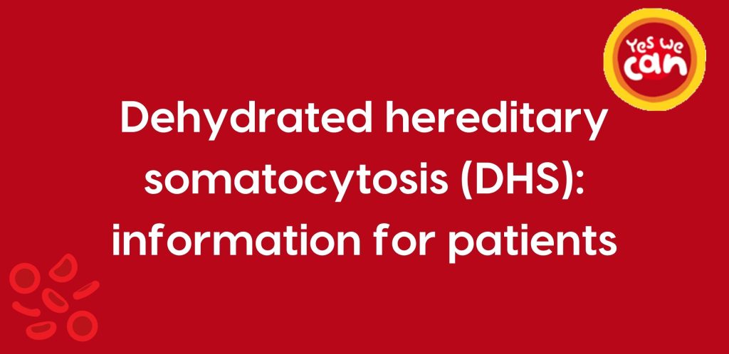 Red background with text "Dehydrated hereditary stomatocytosis (DHS):information for patients' in white