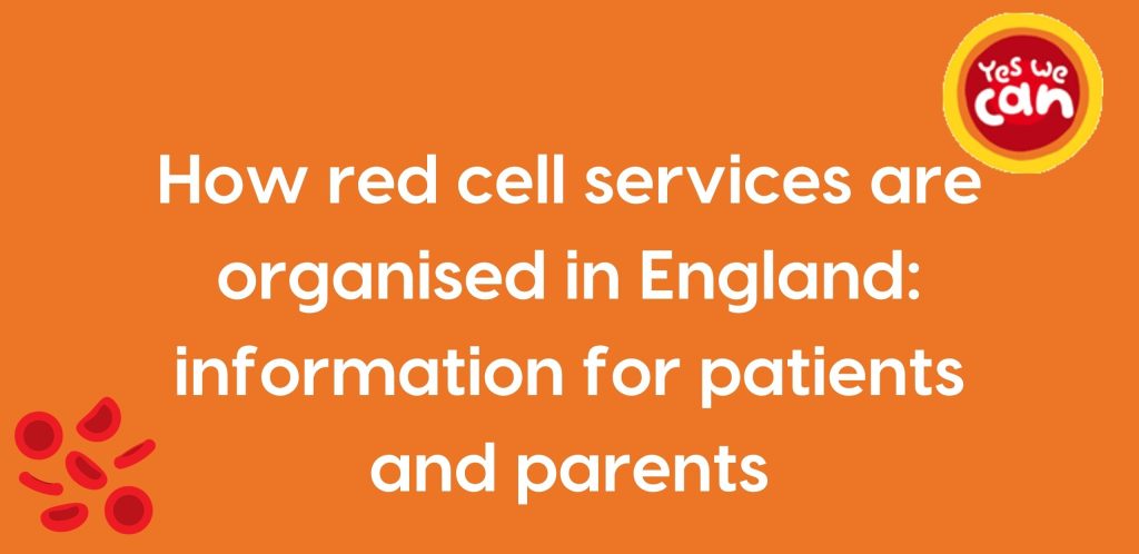 Orange background, with white text that says 'how red cell services are organised in England: information for patients and parents